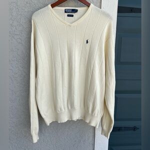 Polo by Ralph Lauren Men's V-Neck Sweater in Cream Size XL Navy Horse Logo